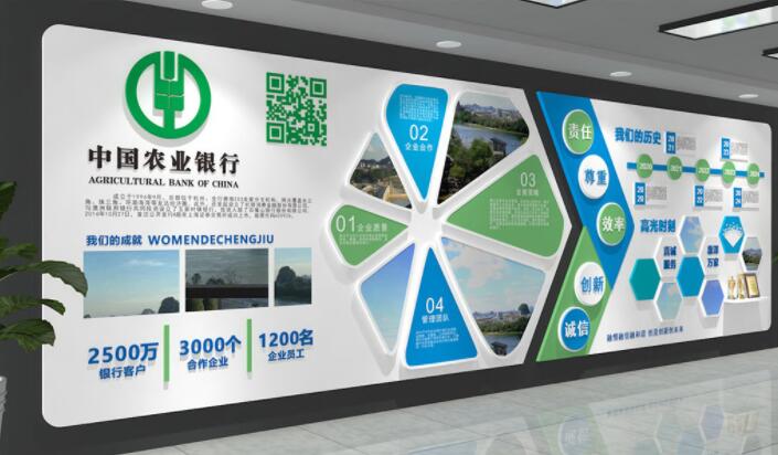 銀行企業(yè)文化墻效果圖(圖2) 藍綠創(chuàng)意中國農(nóng)業(yè)銀行合規(guī)公司企業(yè)文化墻