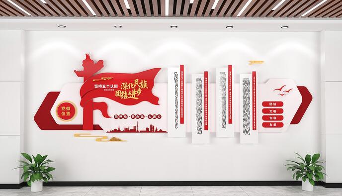 社區(qū)黨建文化墻創(chuàng)意設(shè)計圖片(圖3) 大氣民族團(tuán)結(jié)五個統(tǒng)一社區(qū)文化墻
