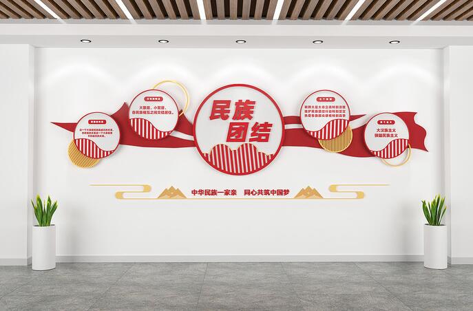社區(qū)黨建文化墻創(chuàng)意設(shè)計圖片(圖4) 中國風(fēng)民族團(tuán)結(jié)黨建社區(qū)文化墻